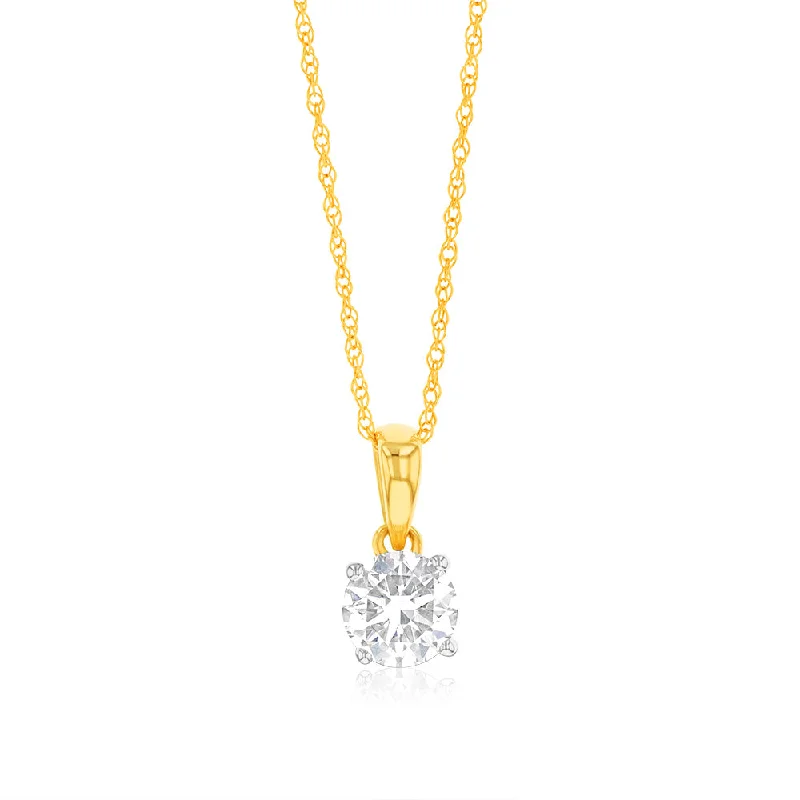 Women’s diamond necklace-Luminesce Lab Grown 1/2 Carat Diamond Solitaire Pendant on 9ct Yellow Gold Adjustable Chain