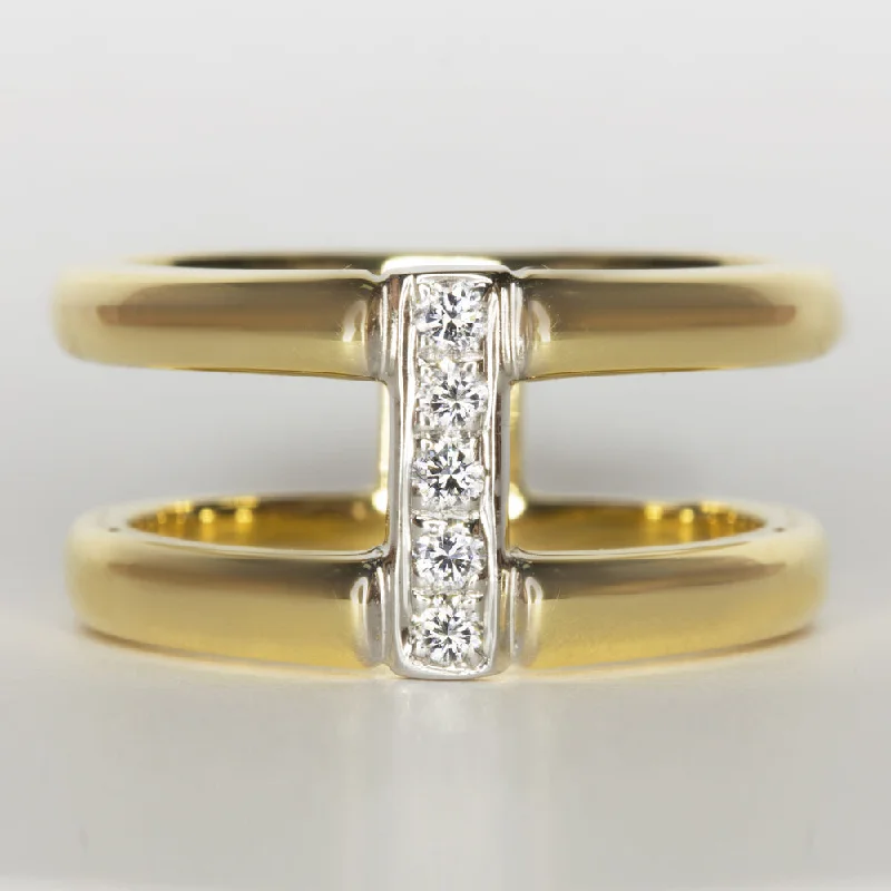 Women’s trendy engagement ring-G-H VS DIAMOND 18k YELLOW GOLD DESIGNER COCKTAIL RING DOUBLE BAND WIDE GEOMETRIC