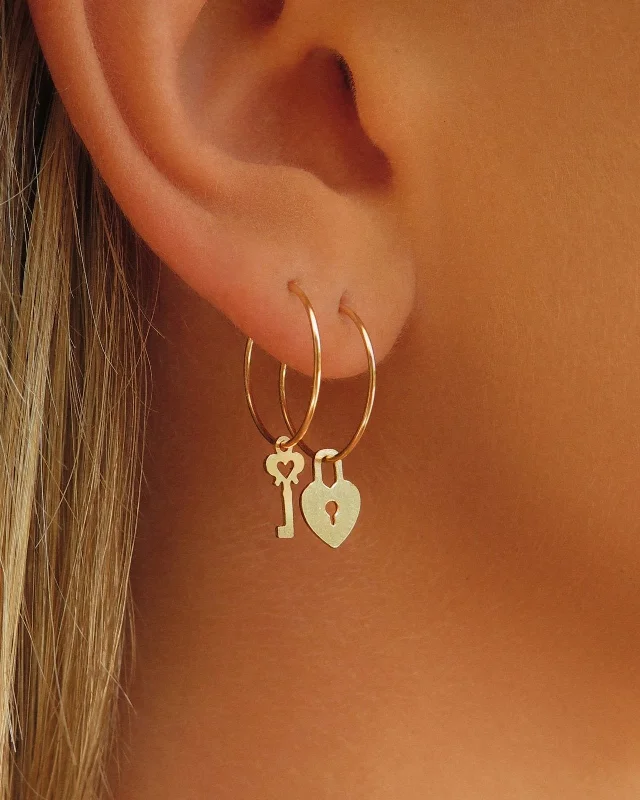 Women’s modern hoop earrings-Key And Lock Hoop Earrings  - 14k Yellow Gold Fill