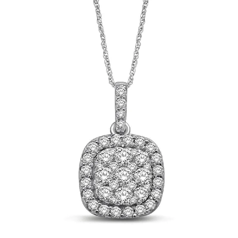 Women’s pendant necklace-14K White Gold 1 Ctw Invisible Diamond Fashion Pendant