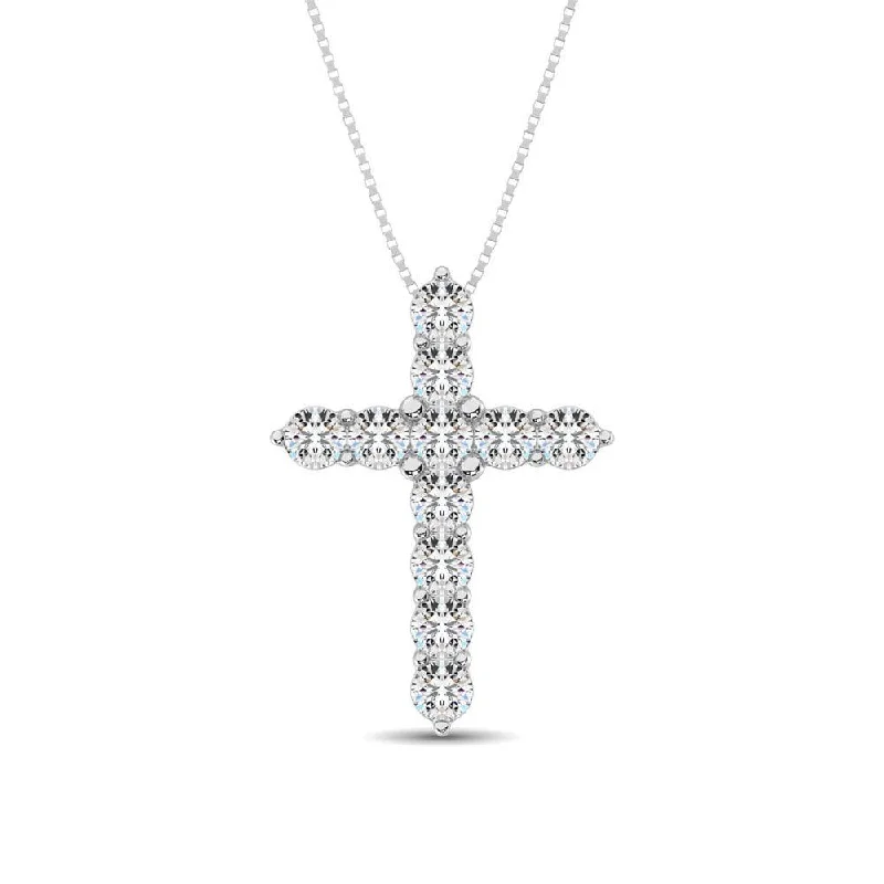 Women’s rose gold necklace-Diamond 1 1/8 Ct.Tw. Cross Pendant in 14K White Gold