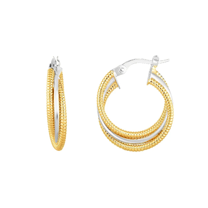 Women’s heart-shaped earrings-14K Gold Yellow And White Finish Hoop Fancy Earrings, Diameter 15mm