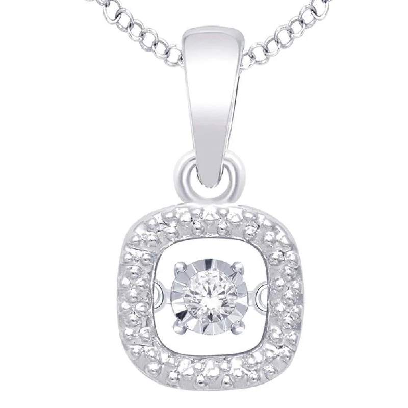 Women’s diamond and gold necklace-Sterling Silver Moving Diamond Accent Fashion Pendant