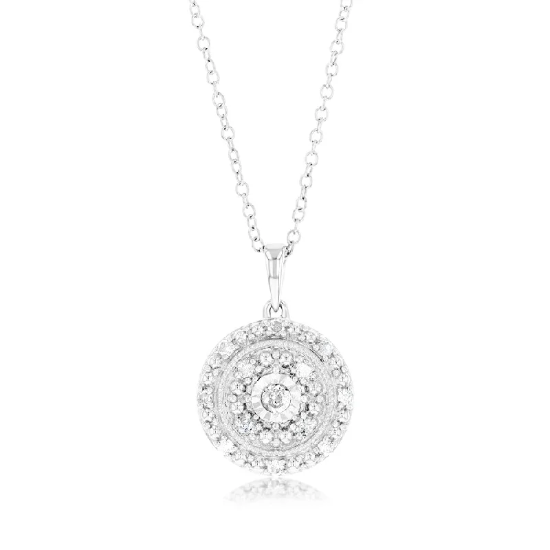 Women’s gemstone choker necklace-1/6 Carat Diamond Round Pendant in Sterling Silver