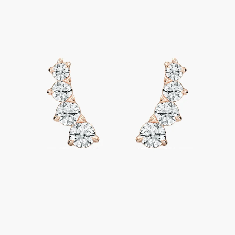 Women’s diamond hoop earrings-Round Lab Grown Diamond Ear Climbers