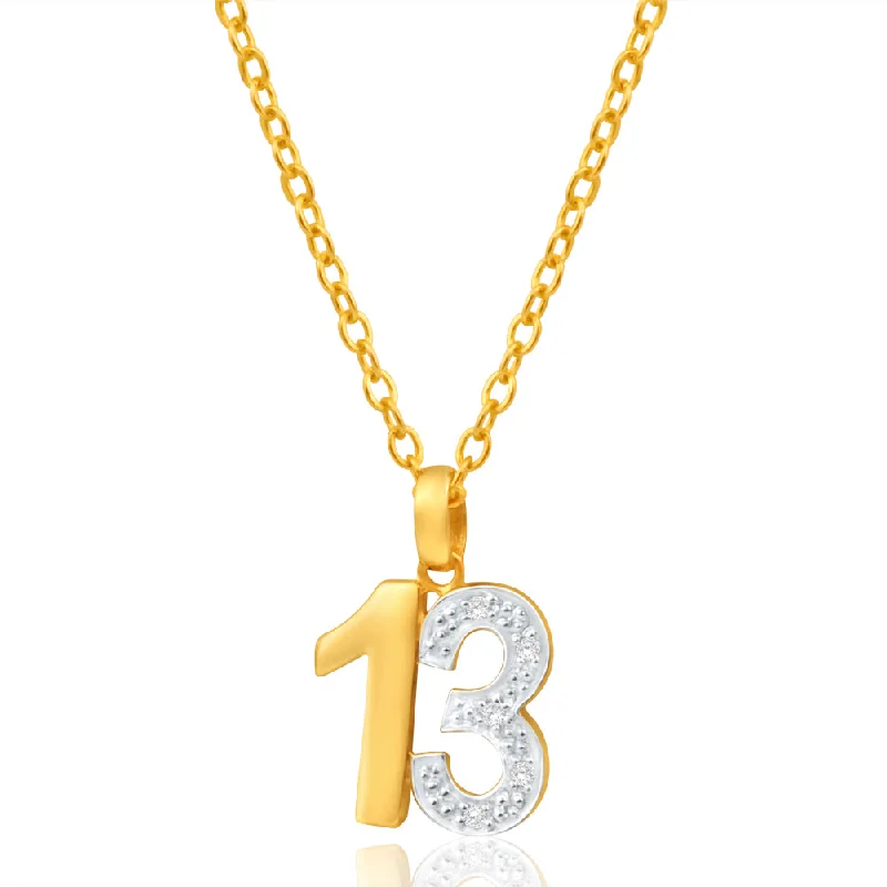 Women’s boho necklace-9ct Yellow Gold 13 Diamond Pendant