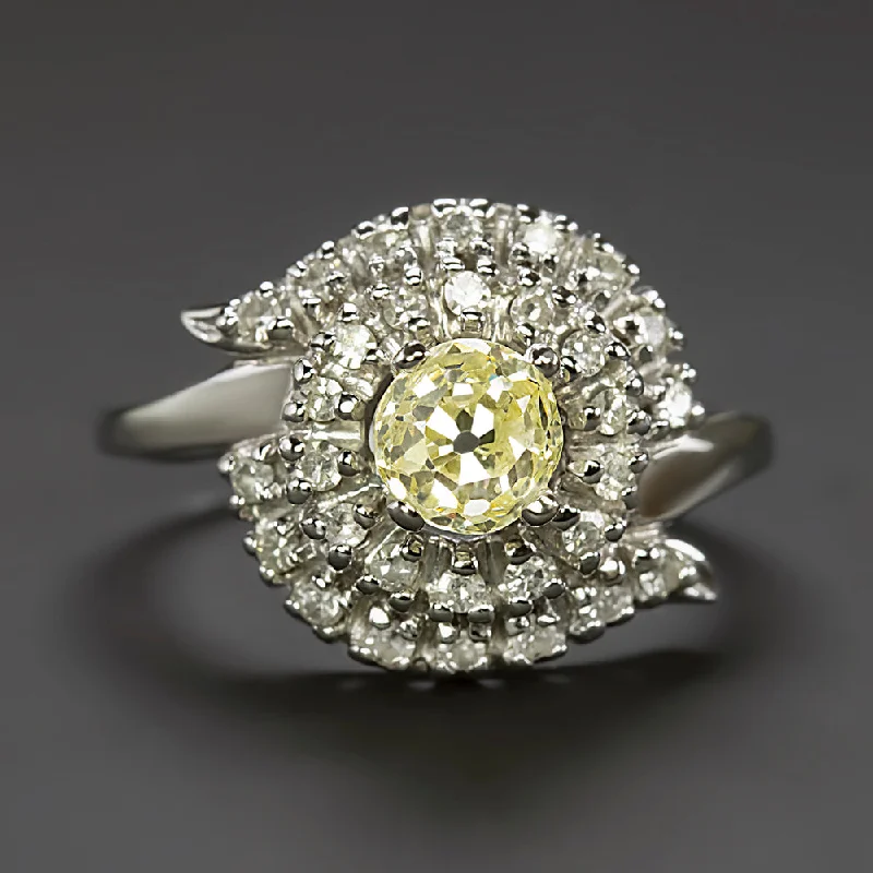 Women’s luxurious sapphire engagement ring-1.24ct OLD MINE CUT DIAMOND COCKTAIL RING FANCY LIGHT YELLOW VINTAGE STATEMENT