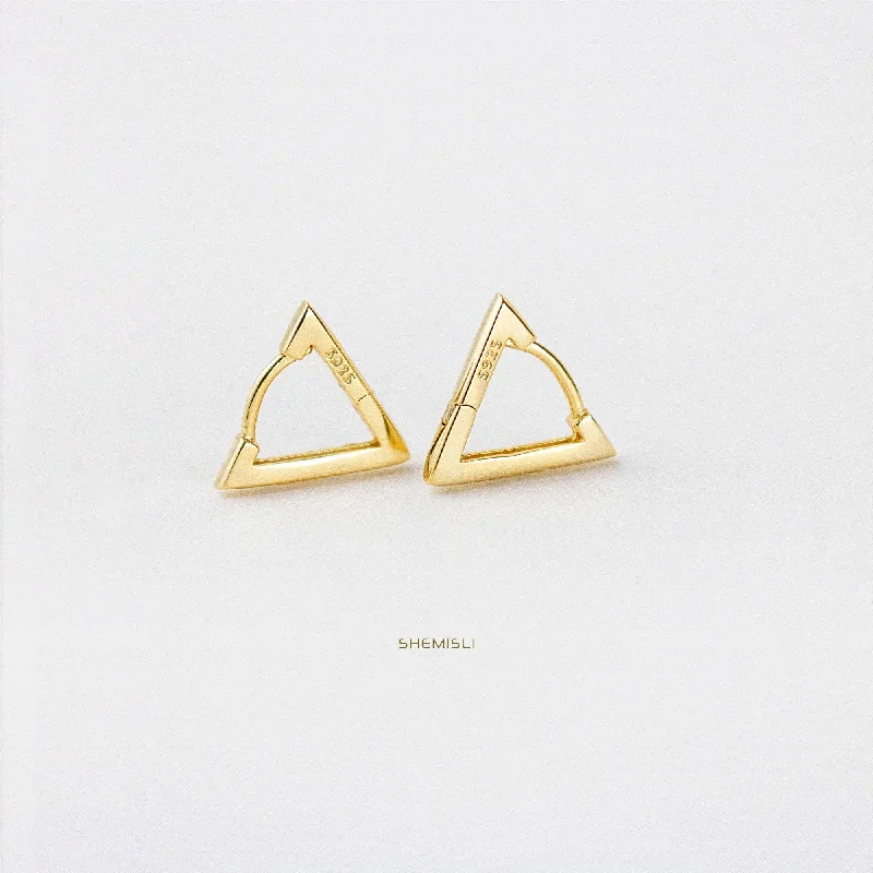 Women’s gemstone dangle earrings-Triangle Hoop Earrings, Gold, Silver SHEMISLI SH029