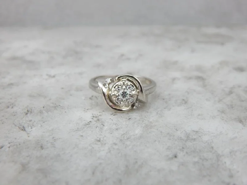 Women’s two-tone engagement ring-Vintage White Gold and Diamond Cocktail Ring