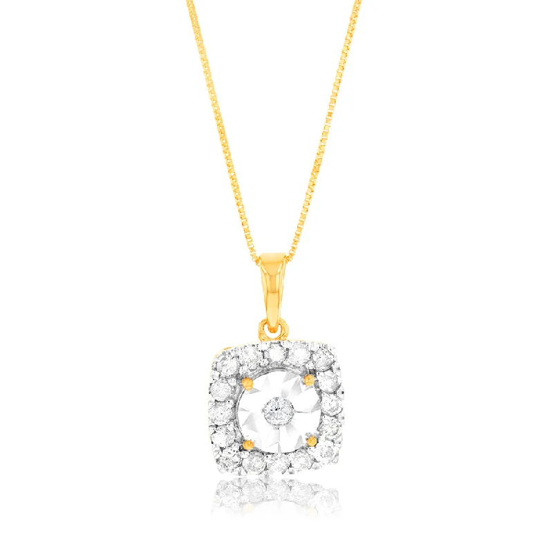 Women’s silver heart necklace-10ct Yellow Gold 1/3 Carat with 17 Brilliant Diamonds Square Pendant