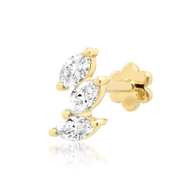 Women’s diamond earrings-Triple Marquis Screw Back