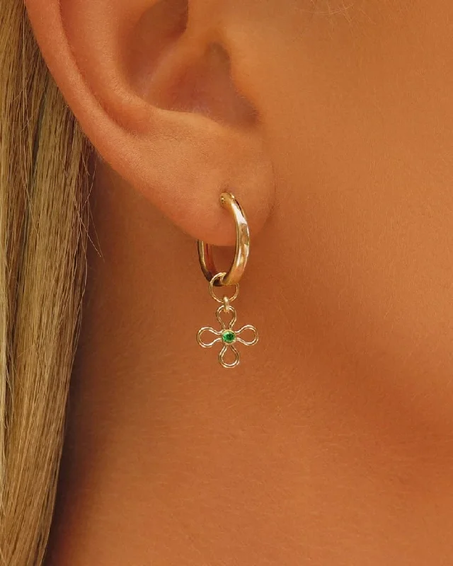 Women’s stylish earrings-Emerald Flower CZ Thick Hoop Earrings