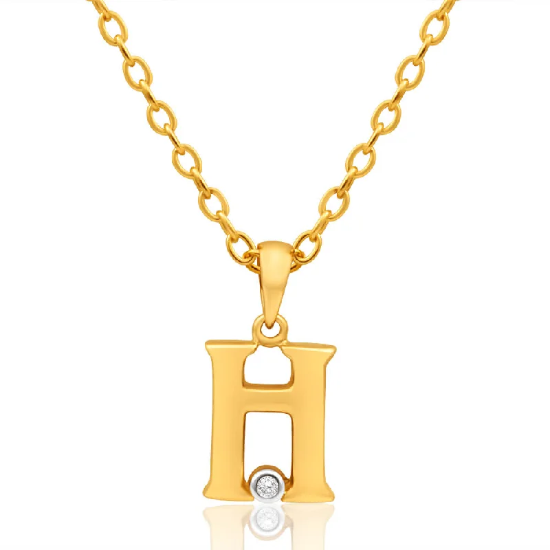 Women’s sapphire pendant necklace-9ct Yellow Gold Pendant Initial H set with Diamond