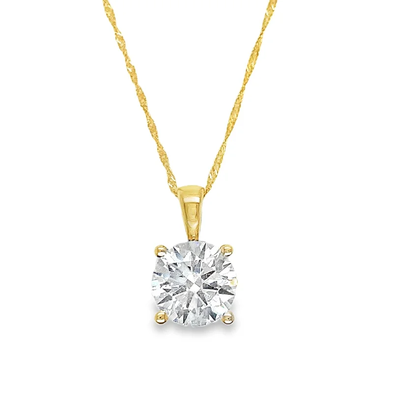 Women’s diamond necklace-14K Yellow Gold 2.00CT Round Laboratory Grown Diamond Pendant