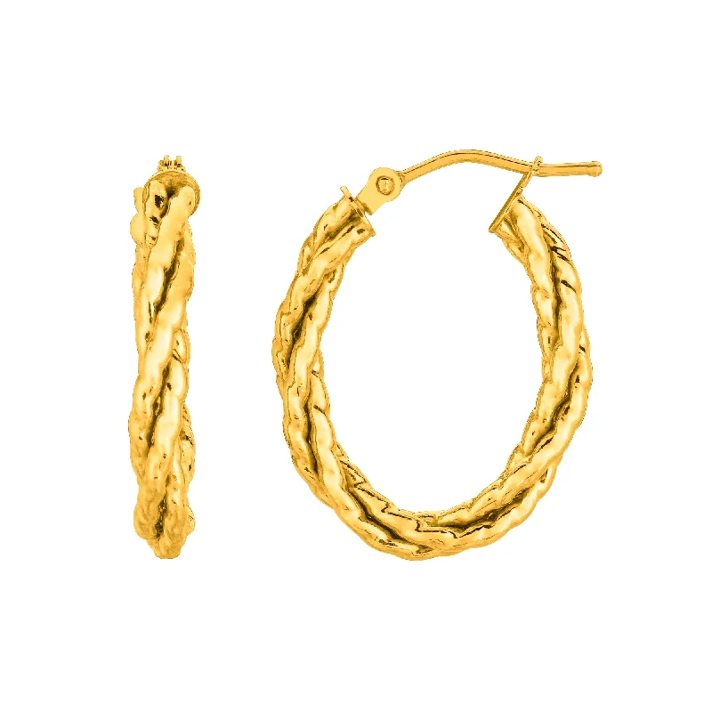 Women’s gold stud earrings-14K Yellow Gold Twisted Oval Hoop Earrings