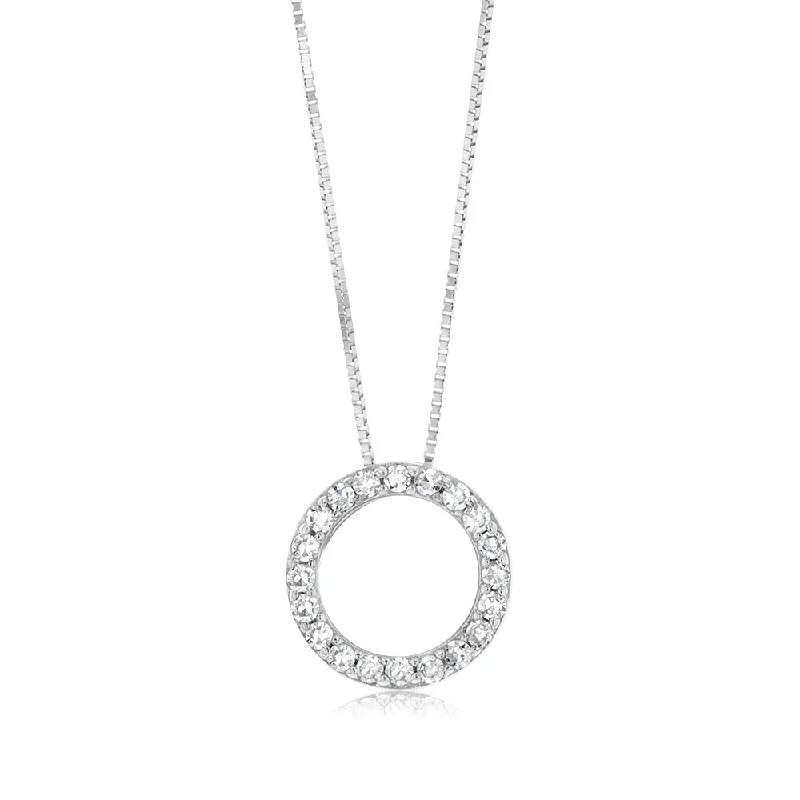 Women’s delicate necklace-Luminesce Lab Grown 1/6 Carat Diamond Circle Pendant in 10ct White Gold