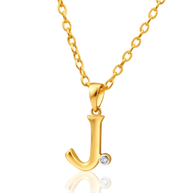 Women’s diamond and gold necklace-9ct Yellow Gold Pendant Initial J set with diamond