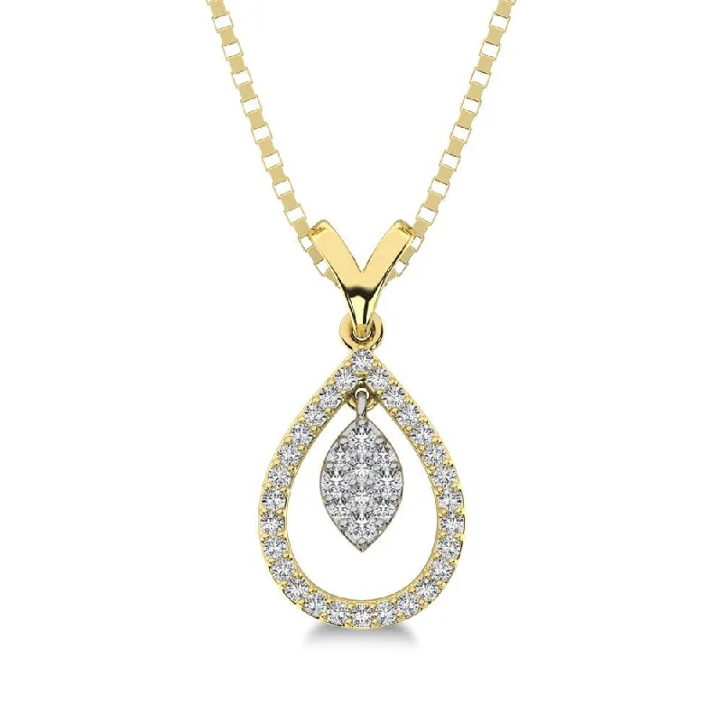 Women’s sapphire necklace-10K Yellow Gold 1/5 Ct.Tw. Diamond Pear Shape Pendant with Dangler