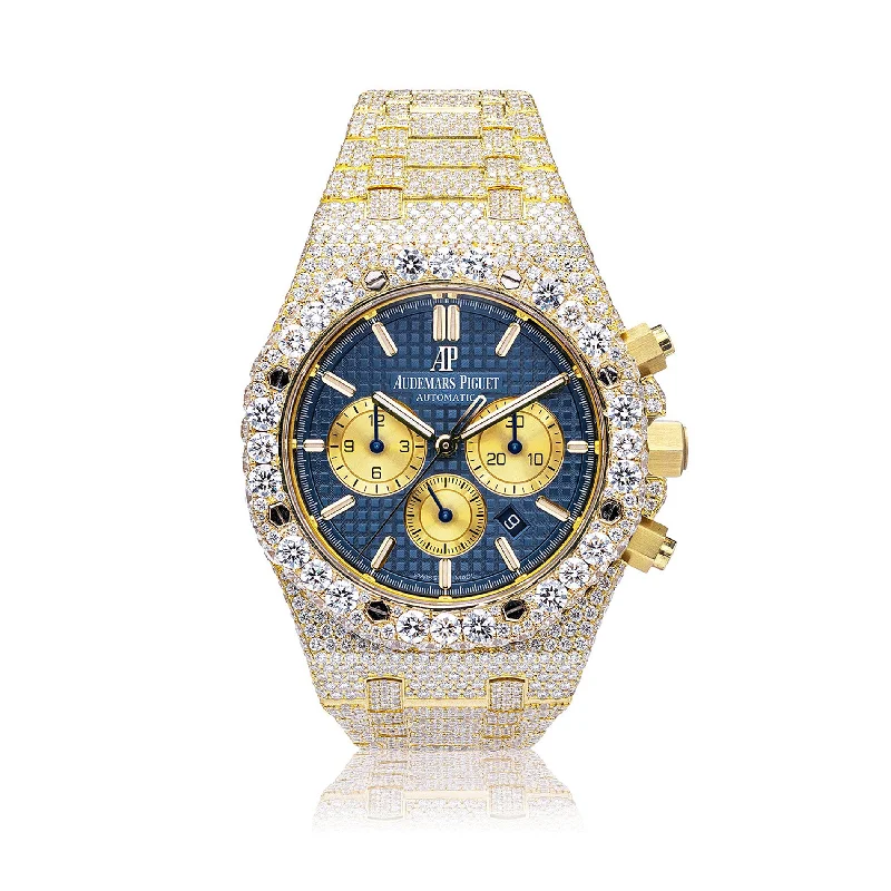 Women’s affordable diamond engagement ring-Full Diamond Audemars Piguet Royal Oak Chronograph 41mm 18K Yellow Gold