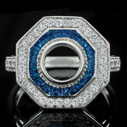 Women’s floral diamond engagement ring-VINTAGE STYLE SEMI MOUNT SAPPHIRE DIAMOND ROUND SETTING RING COCKTAIL 14k TARGET