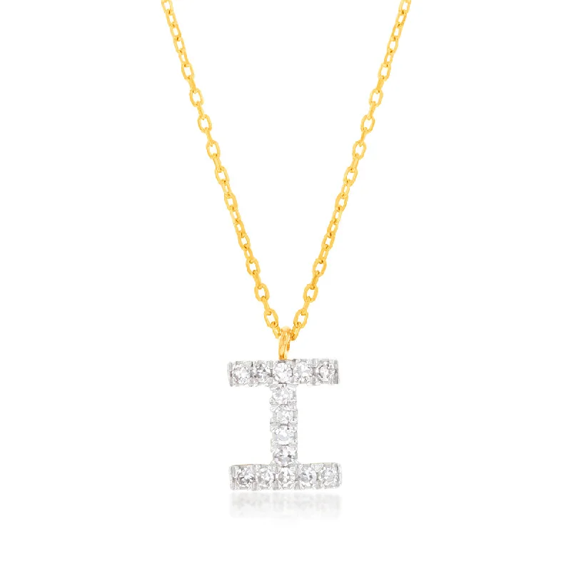 Women’s engraved gold necklace-Luminesce Lab Diamond I Initial Pendant in 9ct Yellow Gold with Adjustable 45cm Chain