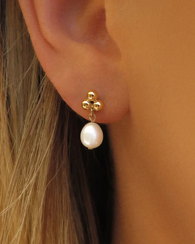 Women’s custom earrings-Trinity Teardrop Freshwater Pearl Stud Earrings