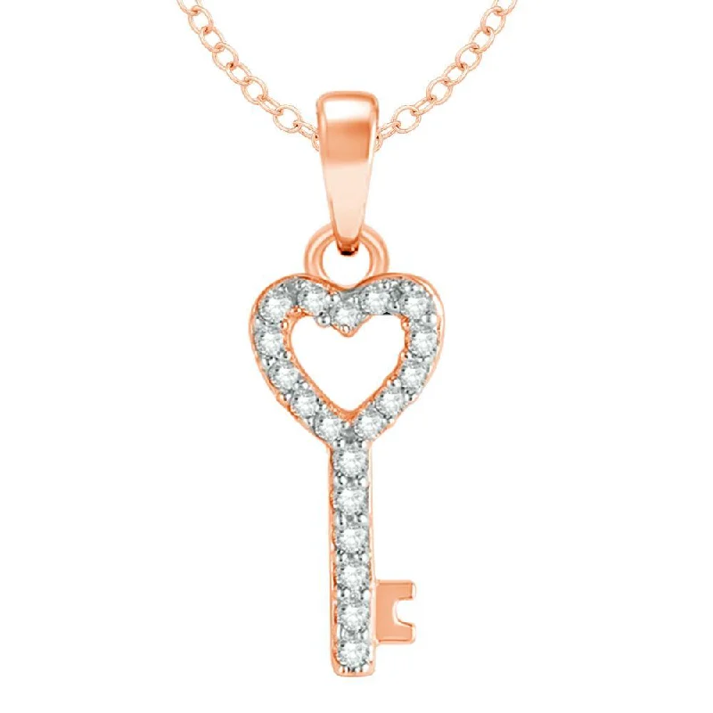 Women’s pearl necklace-10K Rose Gold 1/10 Ctw Diamond Double Heart Pendant