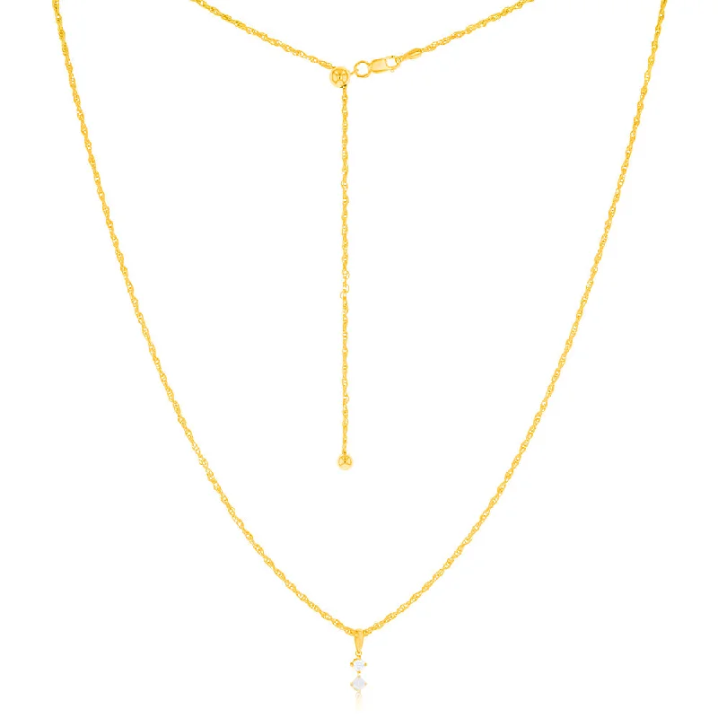 Women’s elegant chain necklace-14ct Gold Plated Sterling Silver 1/10 Carat Diamond Pendant on Adjustable 60cm Chain