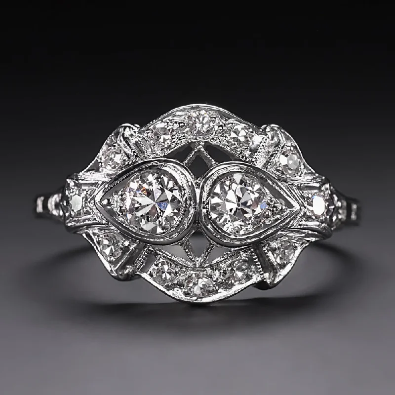 Women’s vintage-inspired diamond engagement ring-VINTAGE DIAMOND COCKTAIL RING PLATINUM OLD EUROPEAN CUT ART DECO CLUSTER ESTATE