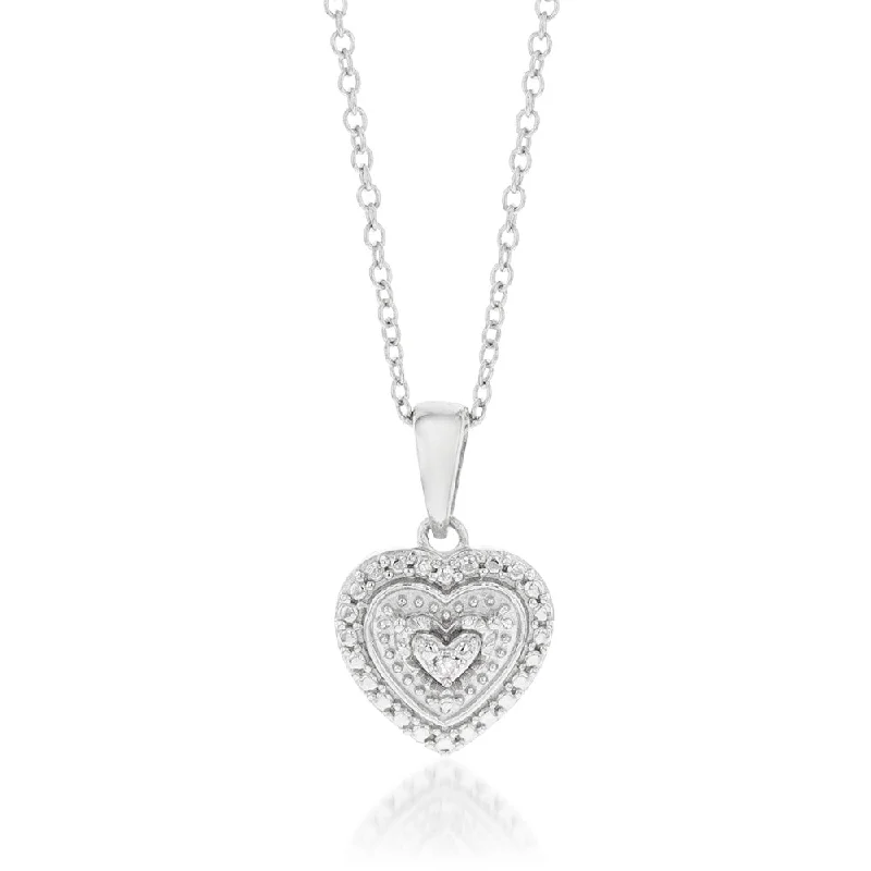 Women’s rose gold necklace-Sterling Silver With Diamond Heart Shape Pendant with Chain