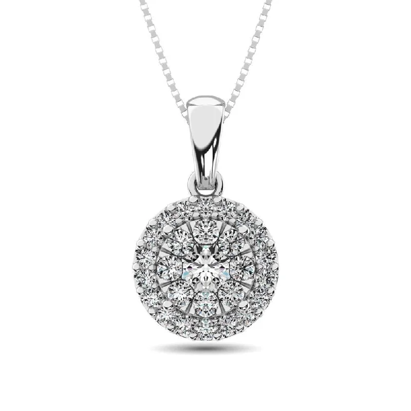 Women’s pearl necklace-Diamond Fashion Pendant 5/8 ct tw Round Cut in 14K White Gold