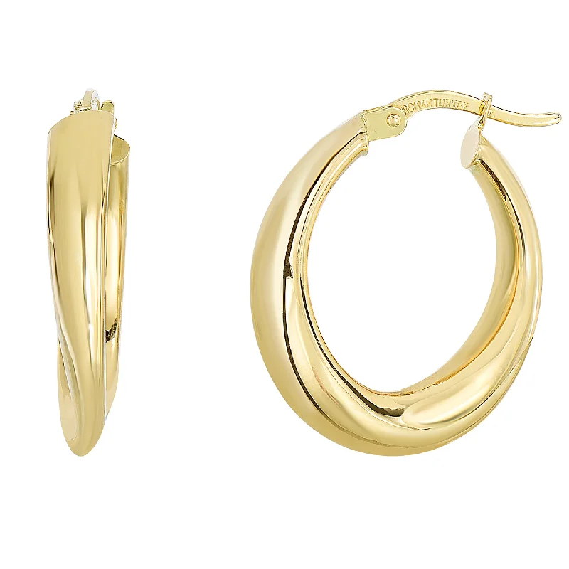 Women’s cute stud earrings-14K Yellow Gold Graduated Oval Shape Hoop Earrings