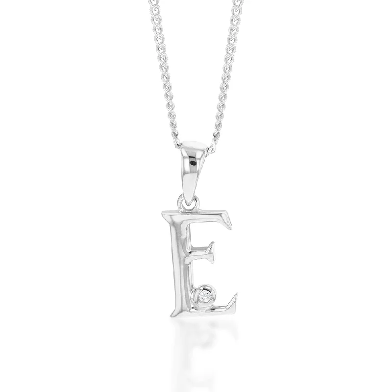 Women’s classic necklace-Silver Pendant Initial E set with Diamond