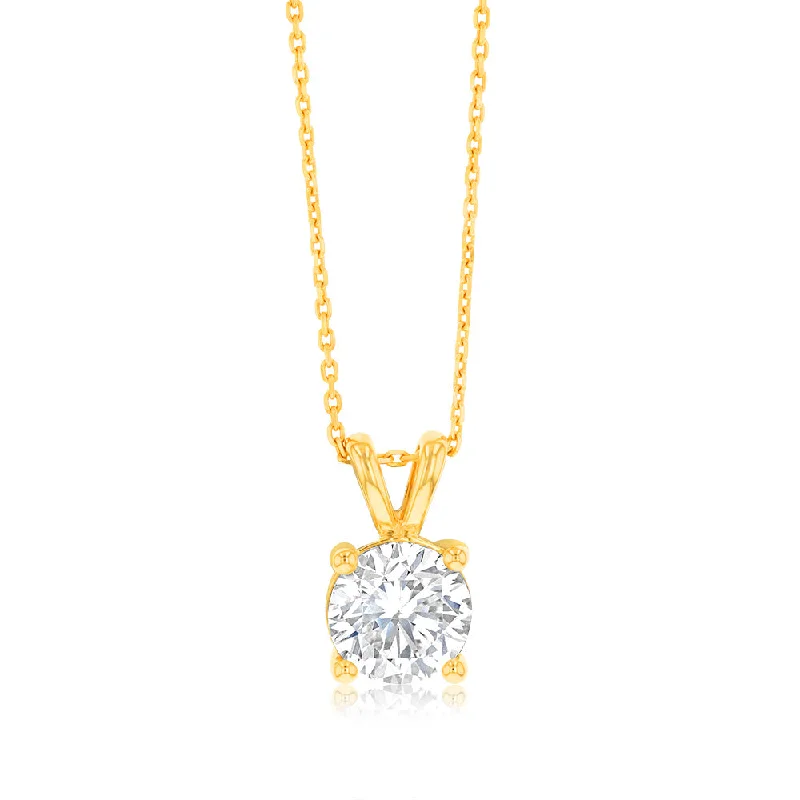 Women’s initial necklace-Luminesce Lab Grown Solitaire 2Ct Diamond Pendant in 9ct Yellow Gold with Adjustable Chain