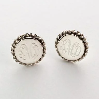 Women’s hoop earrings-Nautical Rope Monogram Stud Earrings in Sterling Silver