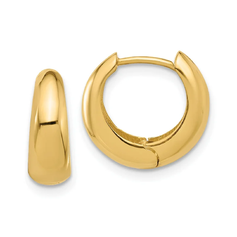 Women’s large hoop earrings-10K Yellow Gold High Polished Hinged Huggie Hoop Earrings,12mm