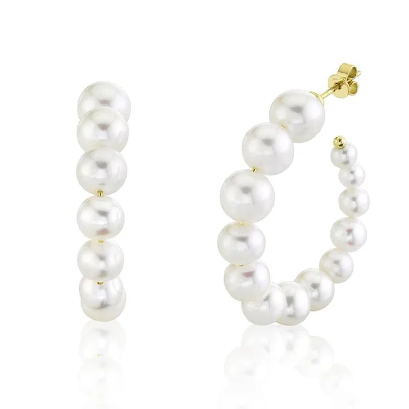 Women’s custom gold earrings-Pearl Hoops