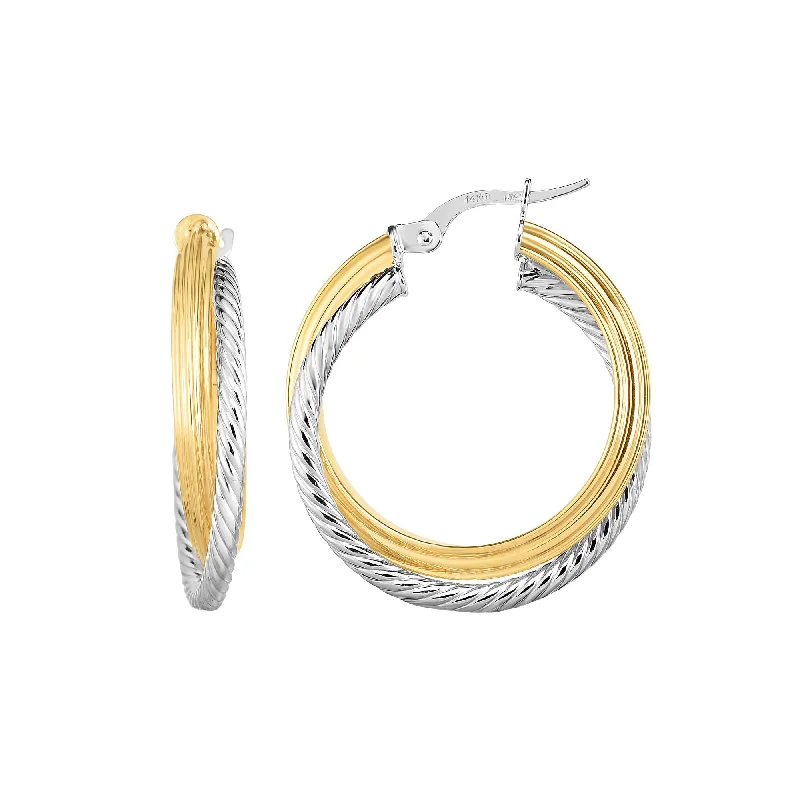 Women’s round diamond earrings-14K Gold Yellow And White Finish Hoop Fancy Earrings, Diameter 20mm