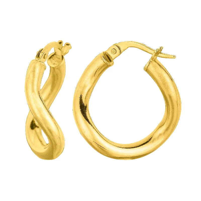 Women’s classic gold earrings-14K Gold Round Wavy Hoop Earrings, 20mm