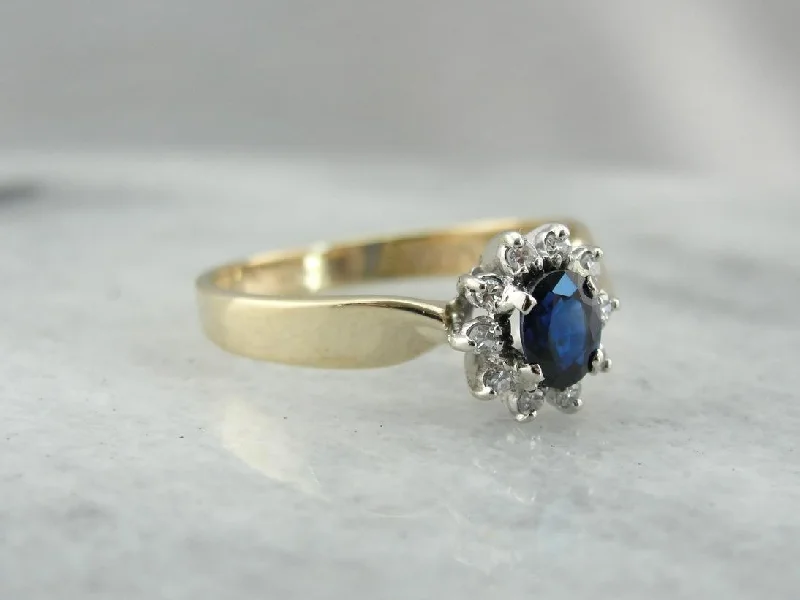 Women’s antique engagement ring-Pretty and Classic Sapphire and Diamond Anniversary Ring