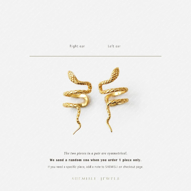 Women’s gold chain earrings-Serpent Ear Conch Cuff, Snake Earrings, Gold, Silver SF046 LR