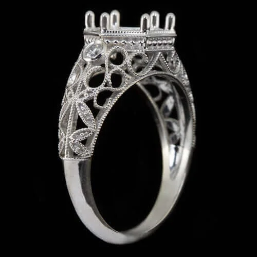 Women’s multi-stone engagement ring-DIAMOND 14K ROUND 2CT 7.5-8.5 MOUNT SETTING VINTAGE STYLE ART DECO FILIGREE RING