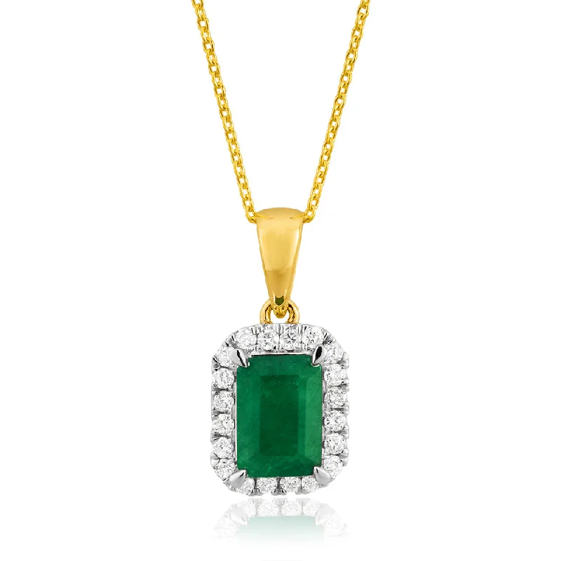 Women’s infinity necklace-9ct Yellow Gold Natural Emerald and Diamond Pendant with 45cm Chain