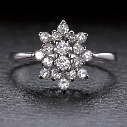 Women’s halo diamond engagement ring-VINTAGE DIAMOND COCKTAIL RING CLUSTER 14k WHITE GOLD NATURAL ESTATE 1/2 CARAT