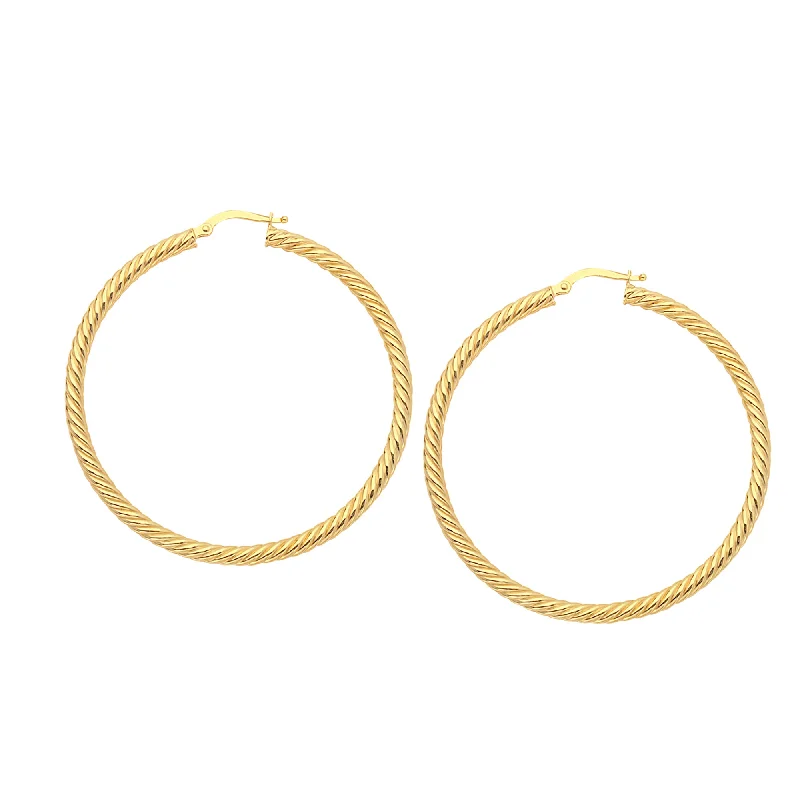 Women’s blue sapphire earrings-14k Gold Round Twisted Hoop Earrings, Diameter 40 mm