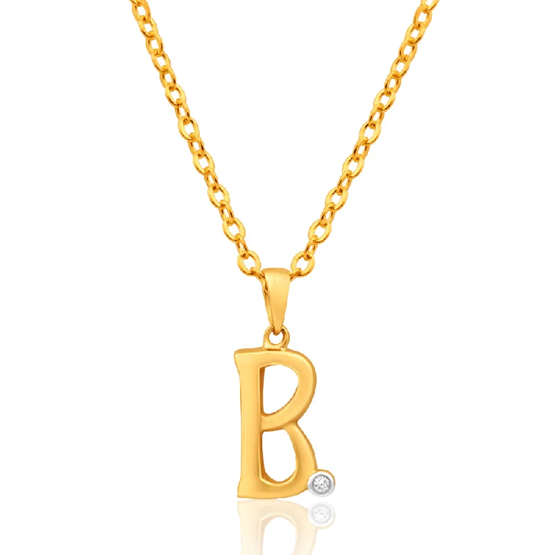 Women’s statement necklace-9ct Yellow Gold Pendant Initial B set with Diamond