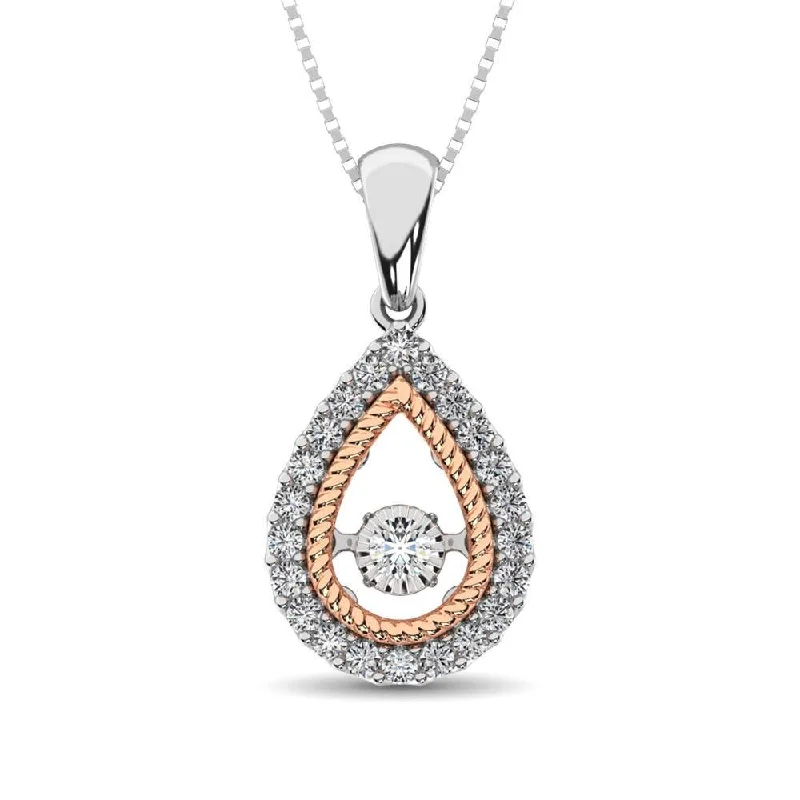 Women’s bold necklace-10K Two Tone 1/4 Ctw Tearshape Moving Diamond Pendant