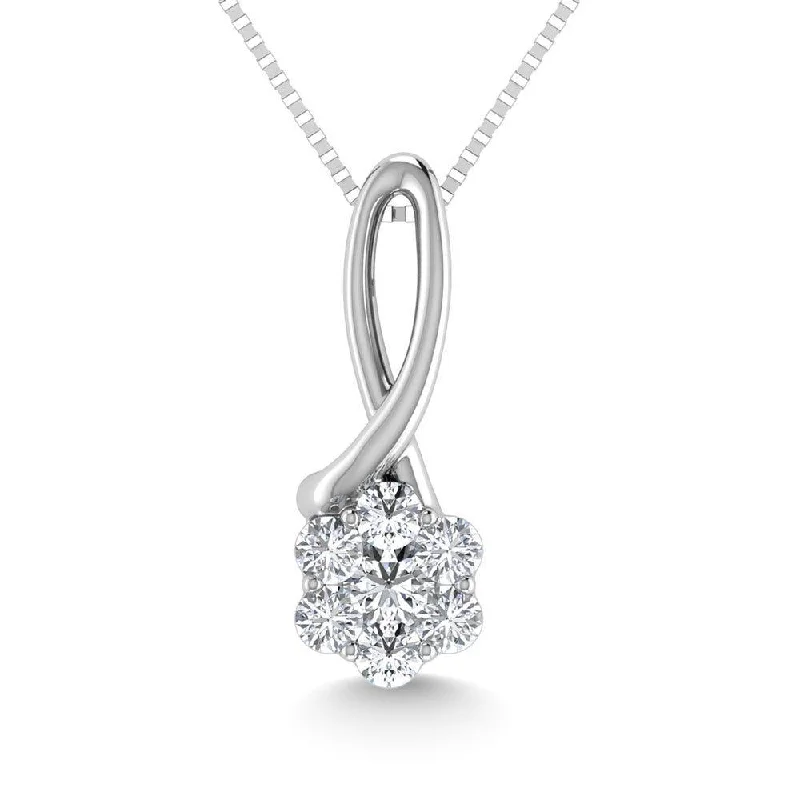 Women’s long necklace-Diamond 1/6 Ct.Tw. Cluster Pendant in 10K White Gold