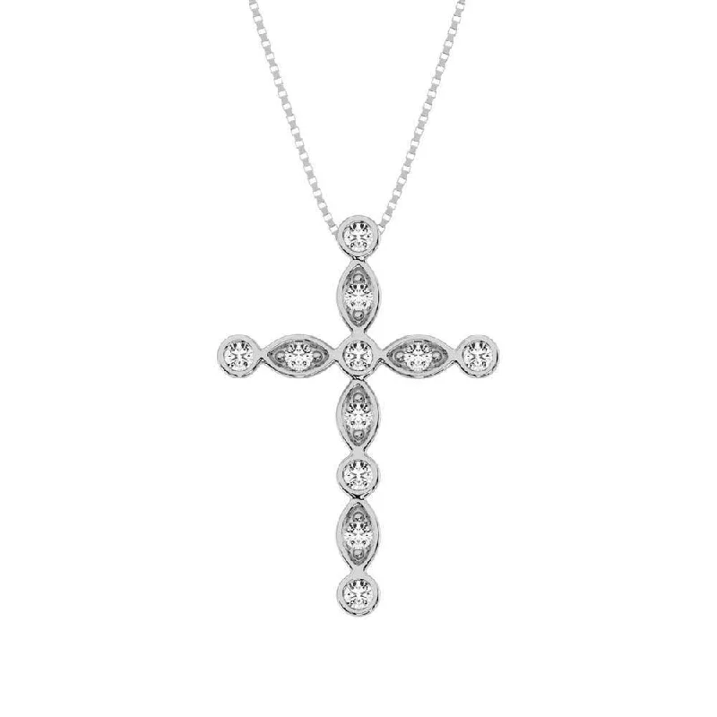 Women’s fashion statement necklace-10K White Gold 1/6 Ct.Tw. Diamond Cross Pendant