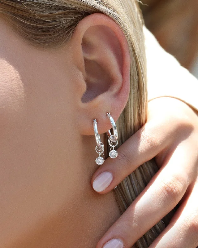 Women’s silver stud earrings-White CZ Thick Hoop Earrings  - Sterling Silver